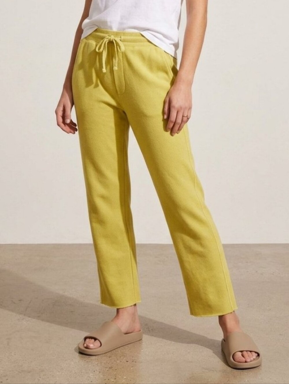 ANTHRO x AMO Organic Cotton Crop Sweatpants Minimalist Raw Distressed Acid Green